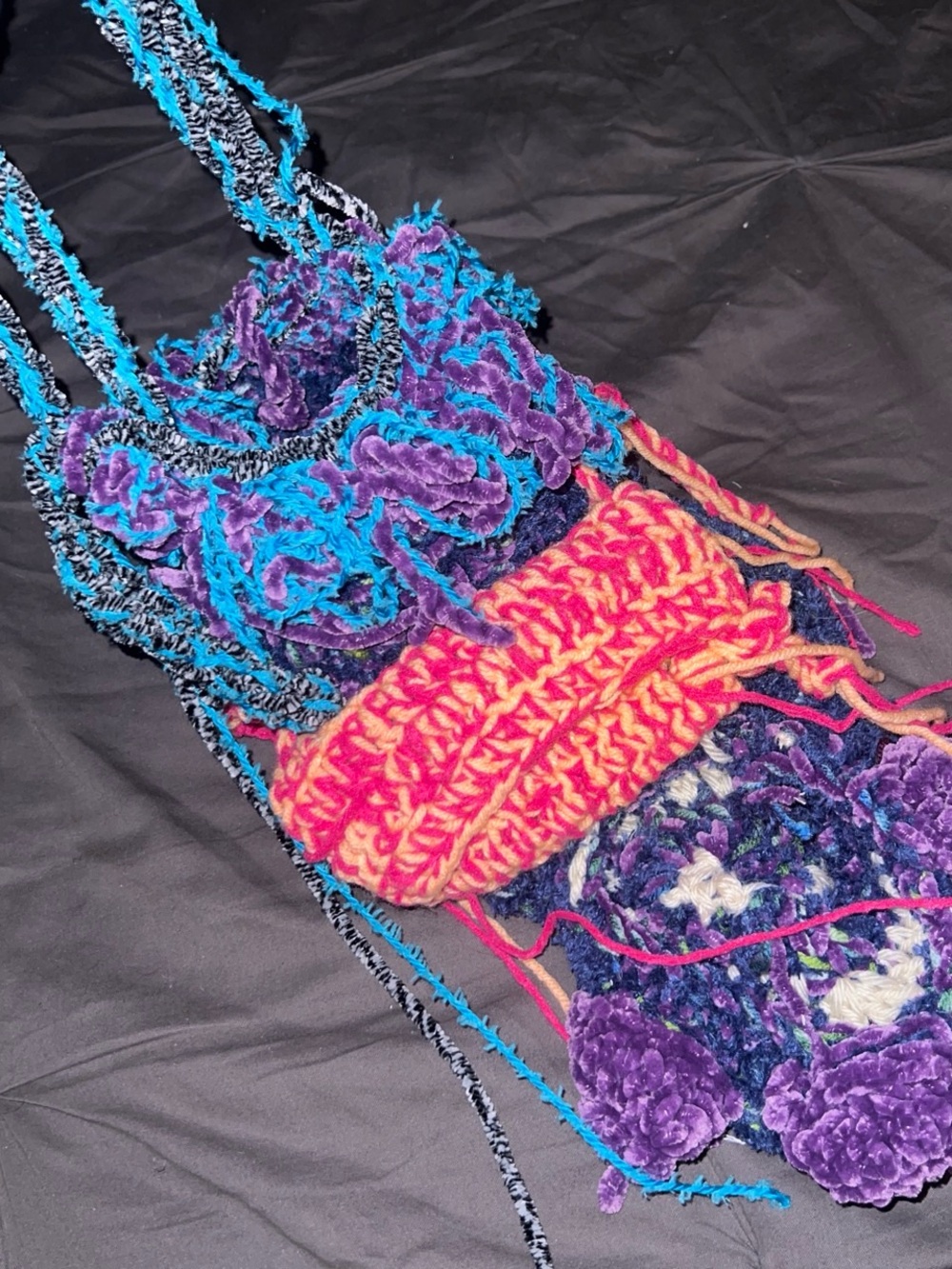 Handmade Multicolor Crochet Shoulder Bag - Bright Pink & Teal Accents - Picture 1 of 1